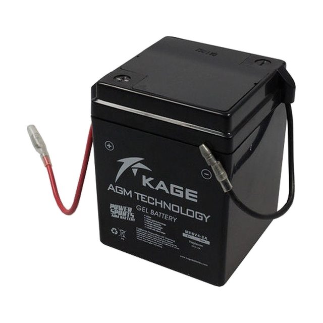 Batterie moto 6N4-2A-4 au gel, vue de face avec ses deux bornes