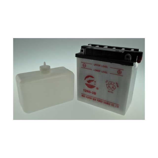 Batterie moto YB5L-B, vue de face avec ses deux bornes