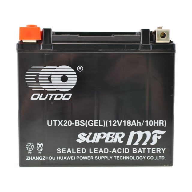 Batterie moto YTX20-BS au gel, vue de face avec ses deux bornes