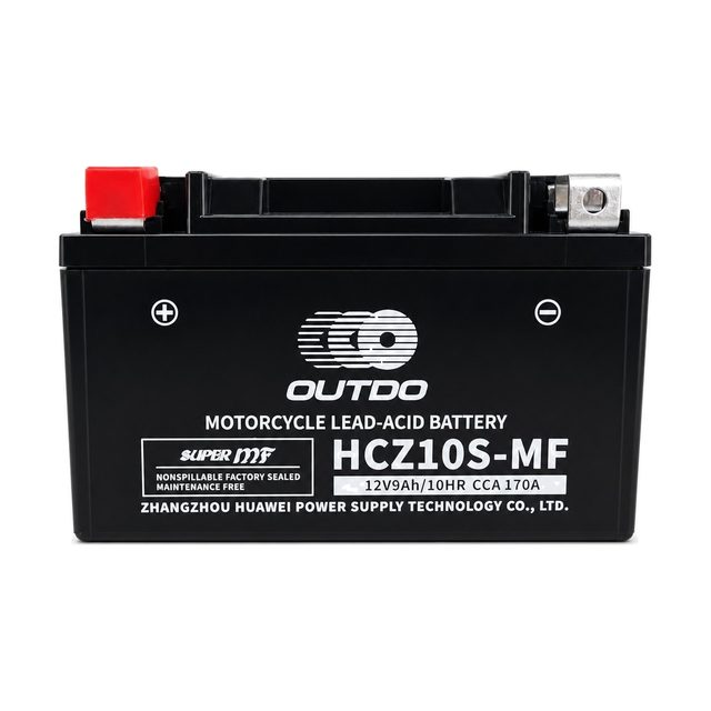 OUTDO HCZ10S-MF, batterie moto YTZ10S vue de face avec ses deux bornes
