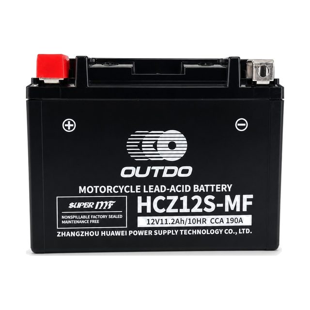 OUTDO HCZ12S-MF, batterie moto YTZ12S vue de face avec ses deux bornes