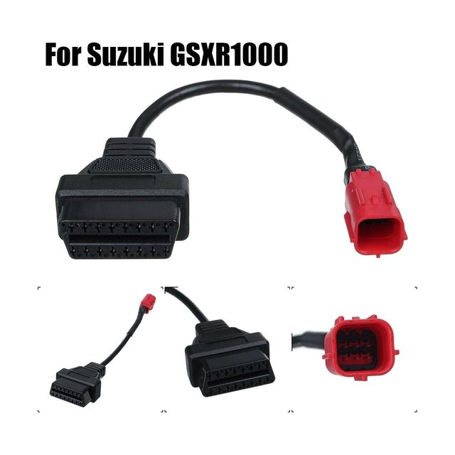 Câble adaptateur court pour moto Suzuki avec prise rouge à 6 broches et prise OBD2 noire à 16 broches