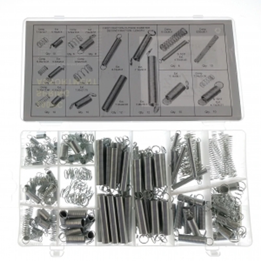 Kit assortiment de 200 pcs de ressorts de traction et compression en différentes dimensions