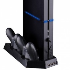 4 In 1 Vertical Stand With Additional 3 Usb Ports & Cooler Fan & Controller Charger For Ps4(Black)