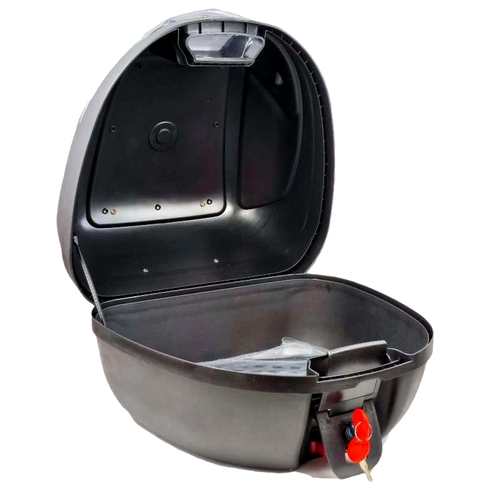 Vista lateral del baúl moto 30L con cerradura