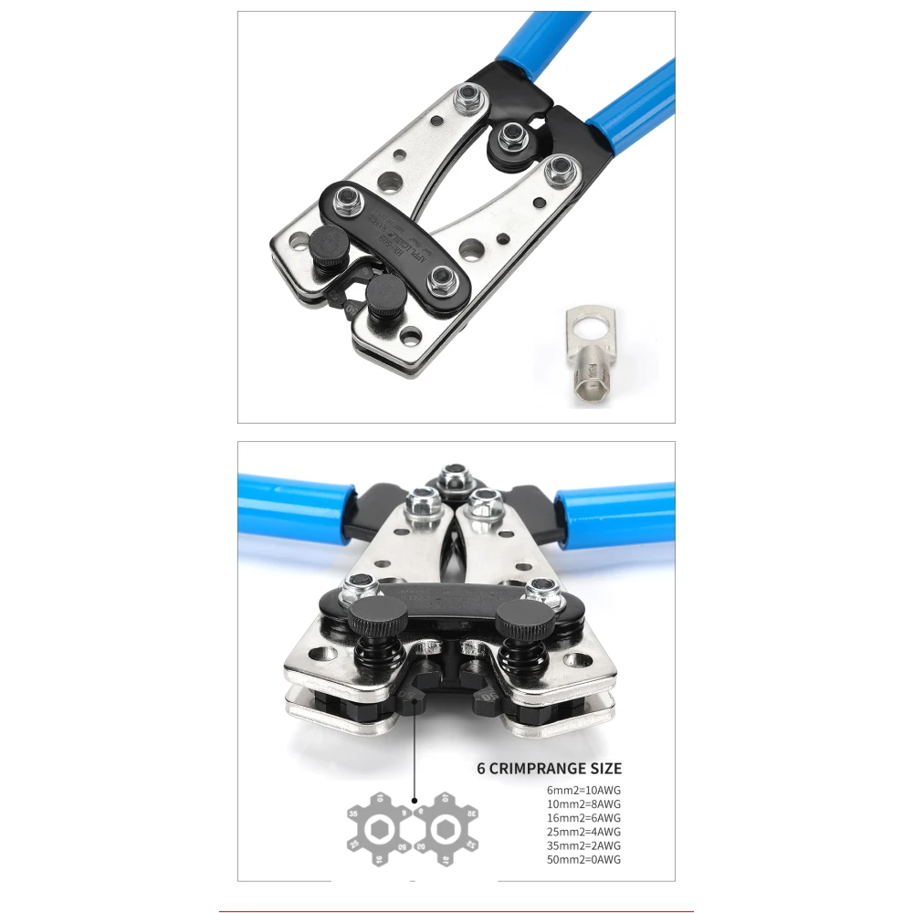 Pince à sertir 6-50mm² avec poignées antidérapantes et rotation réglable