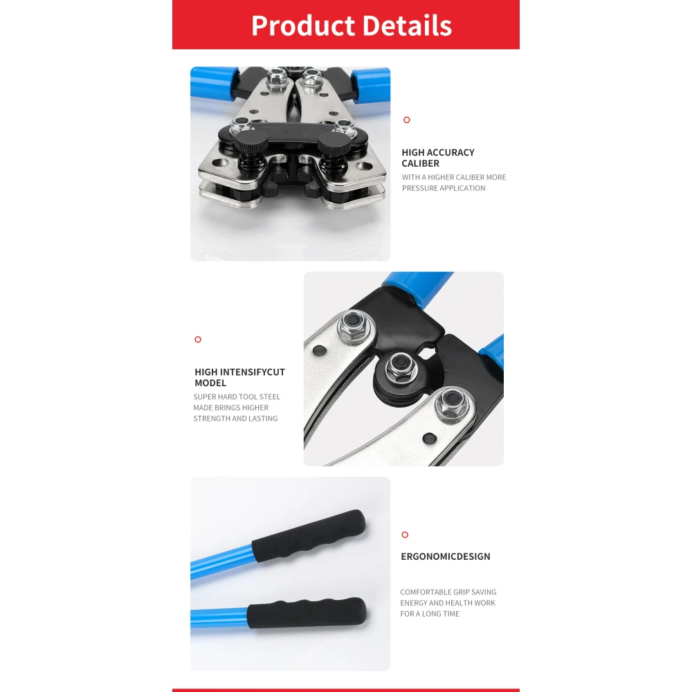 Pince à sertir 6-50mm² avec poignées antidérapantes et rotation réglable