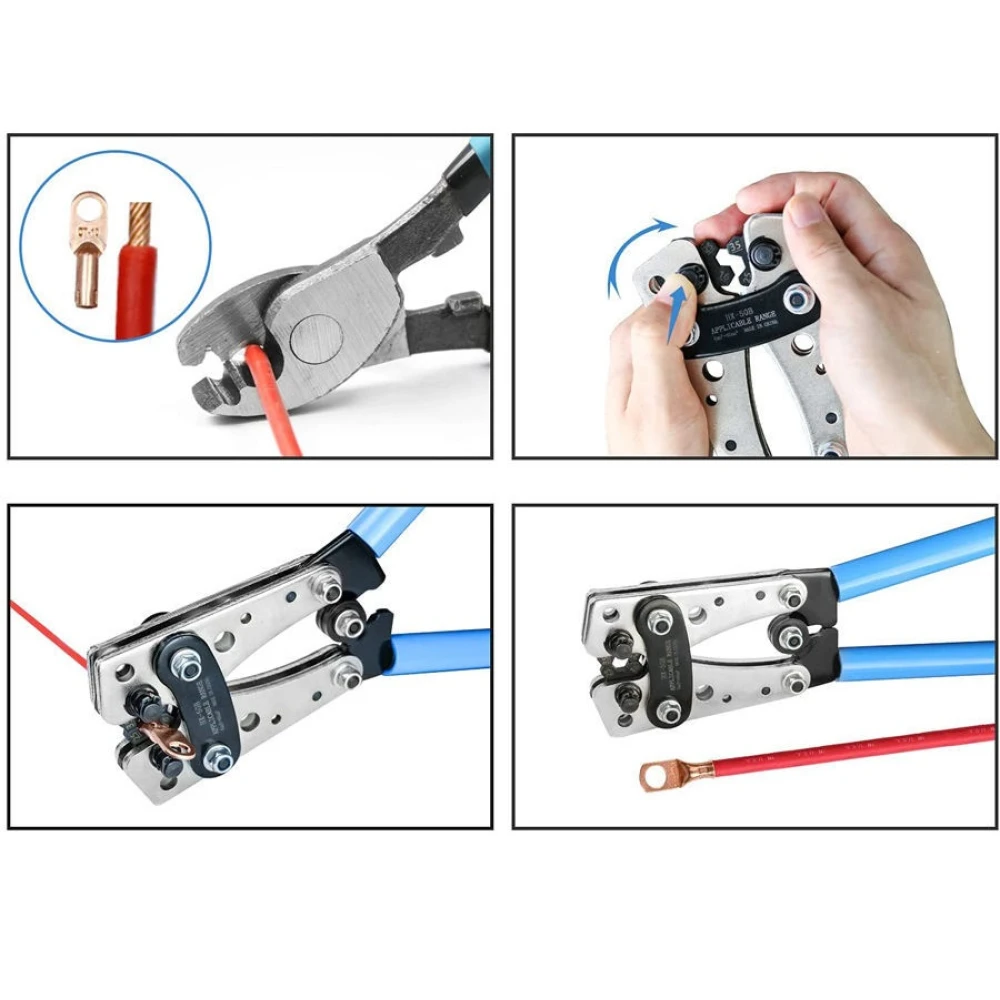 Pince à sertir 6-50mm² avec poignées antidérapantes et rotation réglable