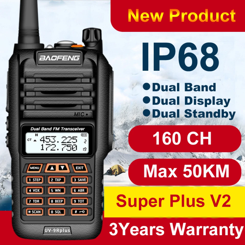 Baofeng UV9R Plus talkie-walkie longue portée avec 160 canaux VHF/UHF