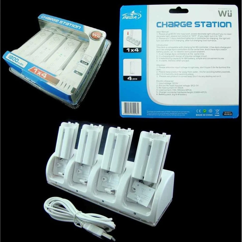 Station de charge 4 manettes Wii avec 4 batteries pour Wii Remote