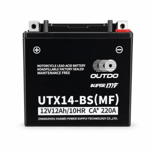 Batterie Moto AGM 12V 12Ah OUTDO UTX14-BS(MF) - Compatible Yuasa YTX14-BS / GTX14-BS / ETX14-BS