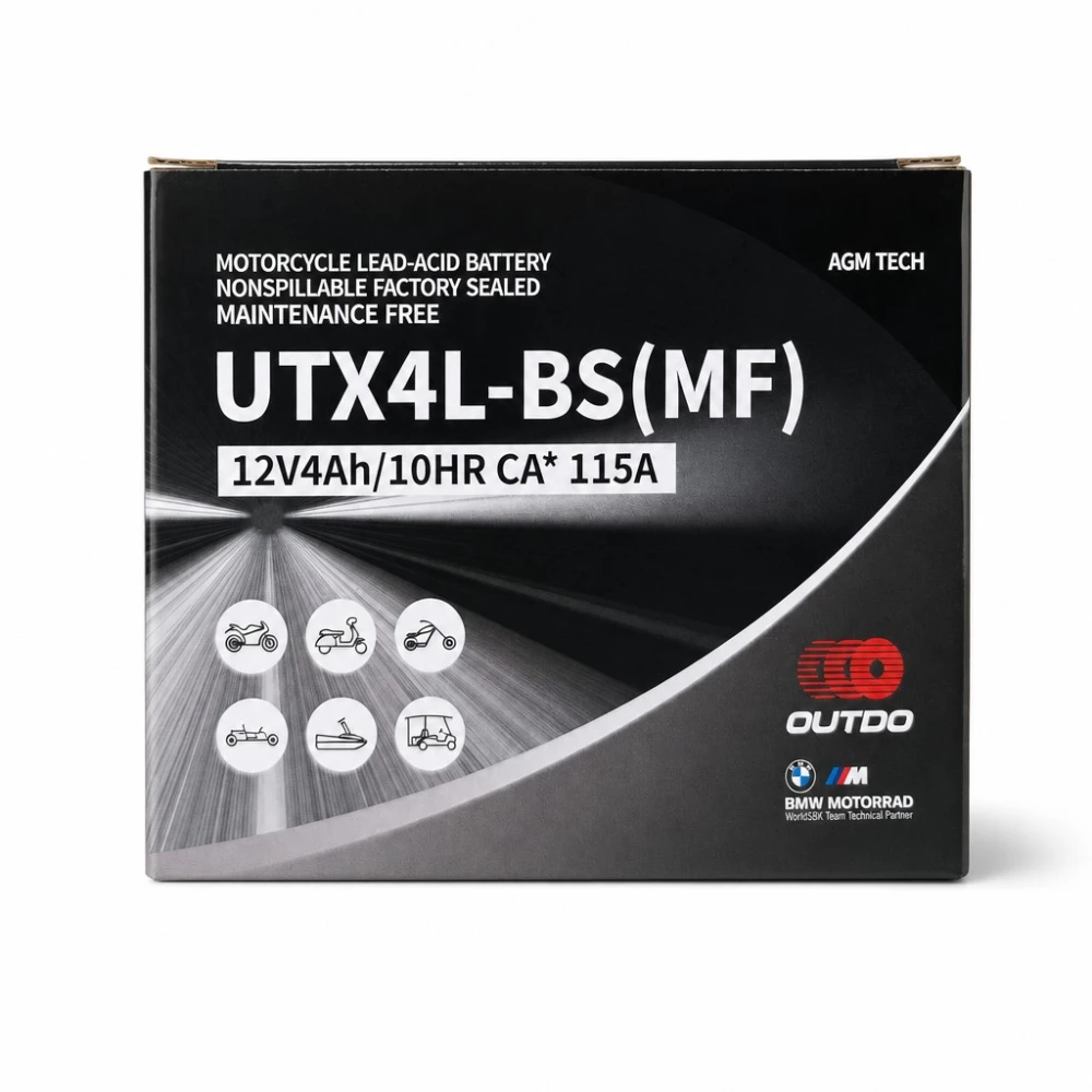 Batterie Moto AGM 12V 4Ah OUTDO UTX4L-BS(MF) - Compatible Yuasa YTX4L-BS / GTX4L-BS / ETX4L-BS