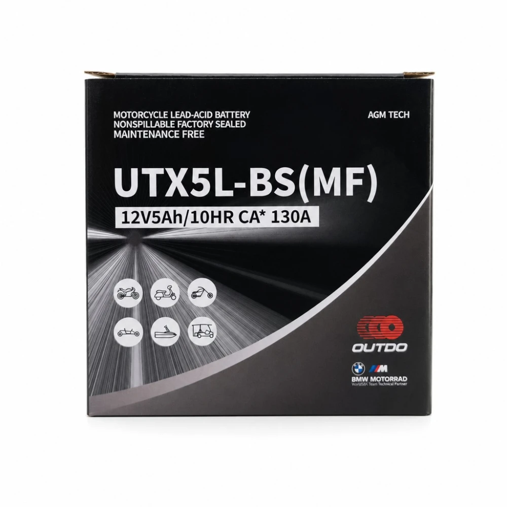 Batterie Moto AGM 12V 5Ah OUTDO UTX5L-BS(MF) - Compatible Yuasa YTX5L-BS / GTX5L-BS / ETX5L-BS