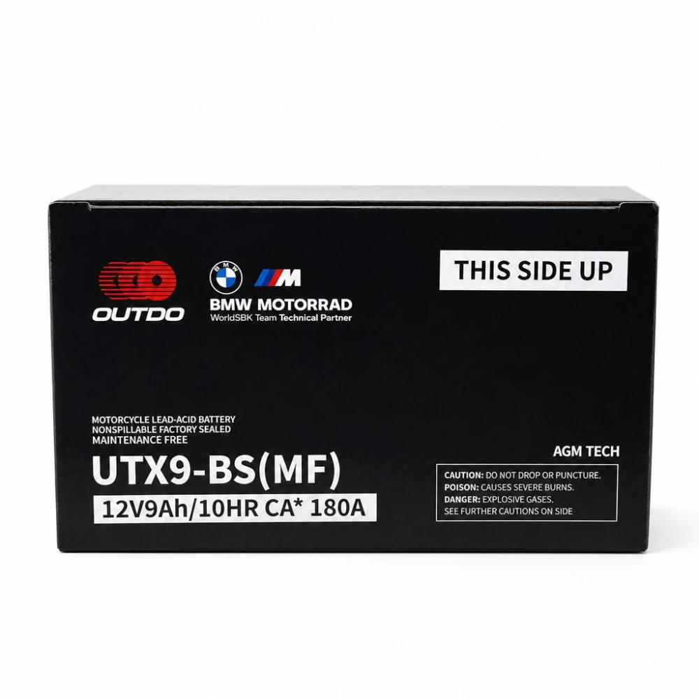 Batterie Moto AGM 12V 9Ah OUTDO UTX9-BS(MF) - Compatible Yuasa YTX9-BS / GTX9-BS / ETX9-BS