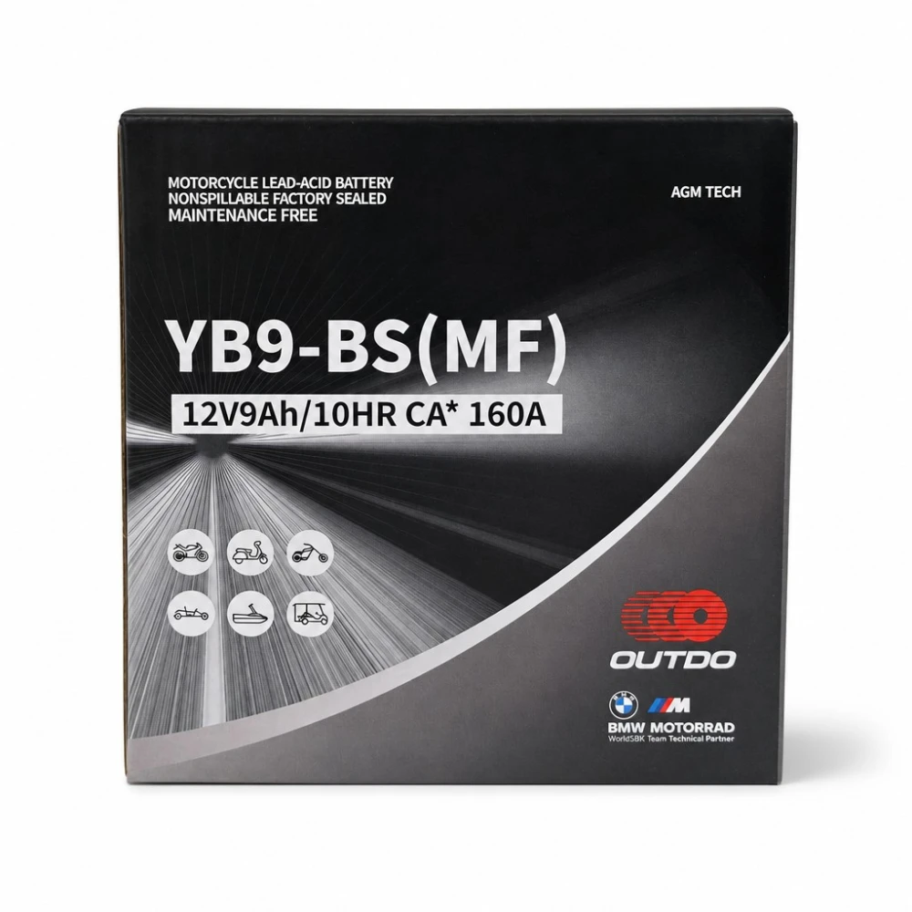 Batterie Moto AGM 12V 9Ah OUTDO YB9-BS(MF) - Compatible Yuasa YB9-B / GS GM9Z-3B-1 / GS YB9-B / 12N9-4B-1 (flooded)