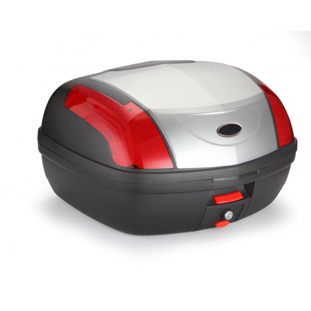 Top case moto 46 litres universel argent - pour 2 casques avec serrure