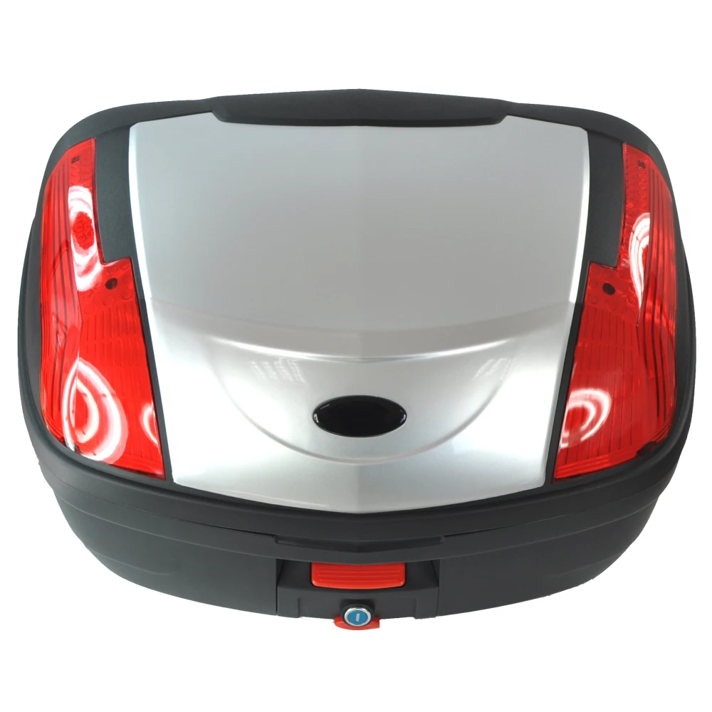 Top case moto 46 litres universel argent - pour 2 casques avec serrure
