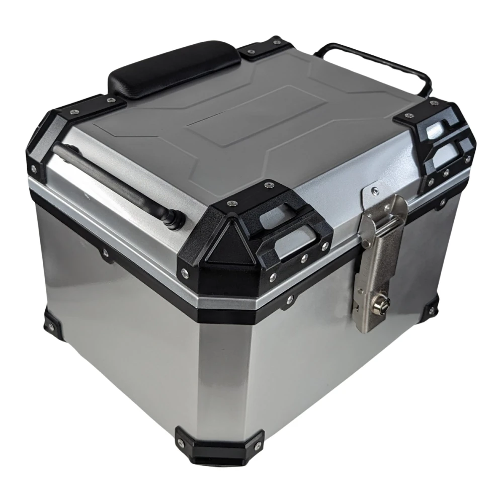 Top case moto universel 45L argent - valise carrée pour 1 casque