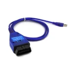 Vista del cable diagnóstico Fiat 3 pin OBD2 KKL VAG 409.1 USB con conector USB y 3 pines