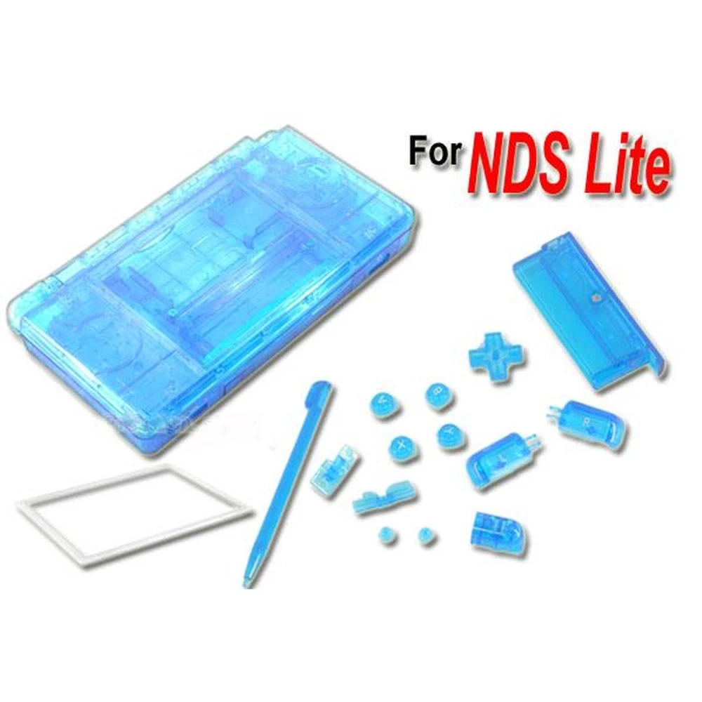 Coque de remplacement Nintendo DS Lite bleu transparent avec boutons et visserie