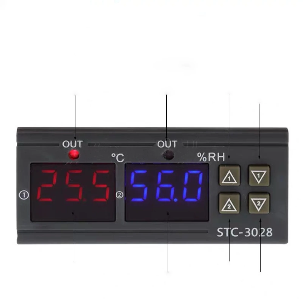 Controlador digital de temperatura y humedad STC-3028 con caja de material ABS