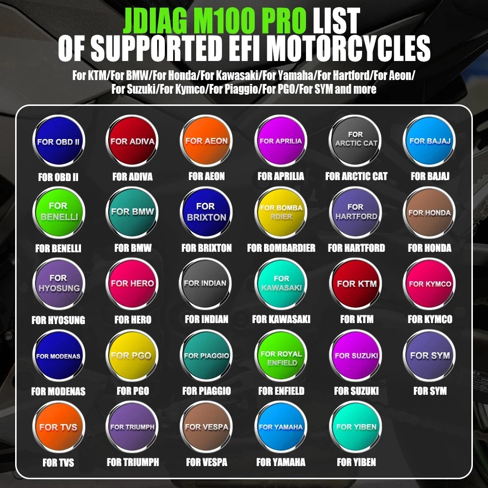 Valise diagnostic moto OBD JDiag M100 Pro pour KTM Honda Yamaha Kawasaki BMW