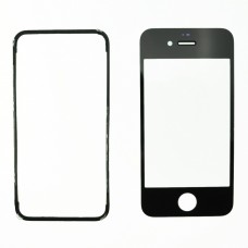 Ecran Extérieur Avant De Remplacement En Verre Noir Pour Iphone 4s + Lunette Adhésive