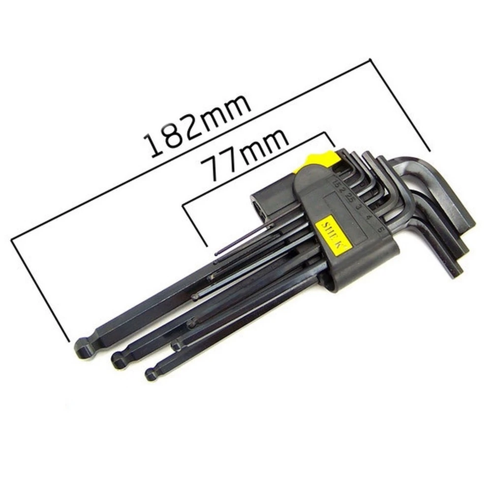 Jeu de clés Allen longues à rotule 9 pièces 1,5-10 mm pour voiture et moto