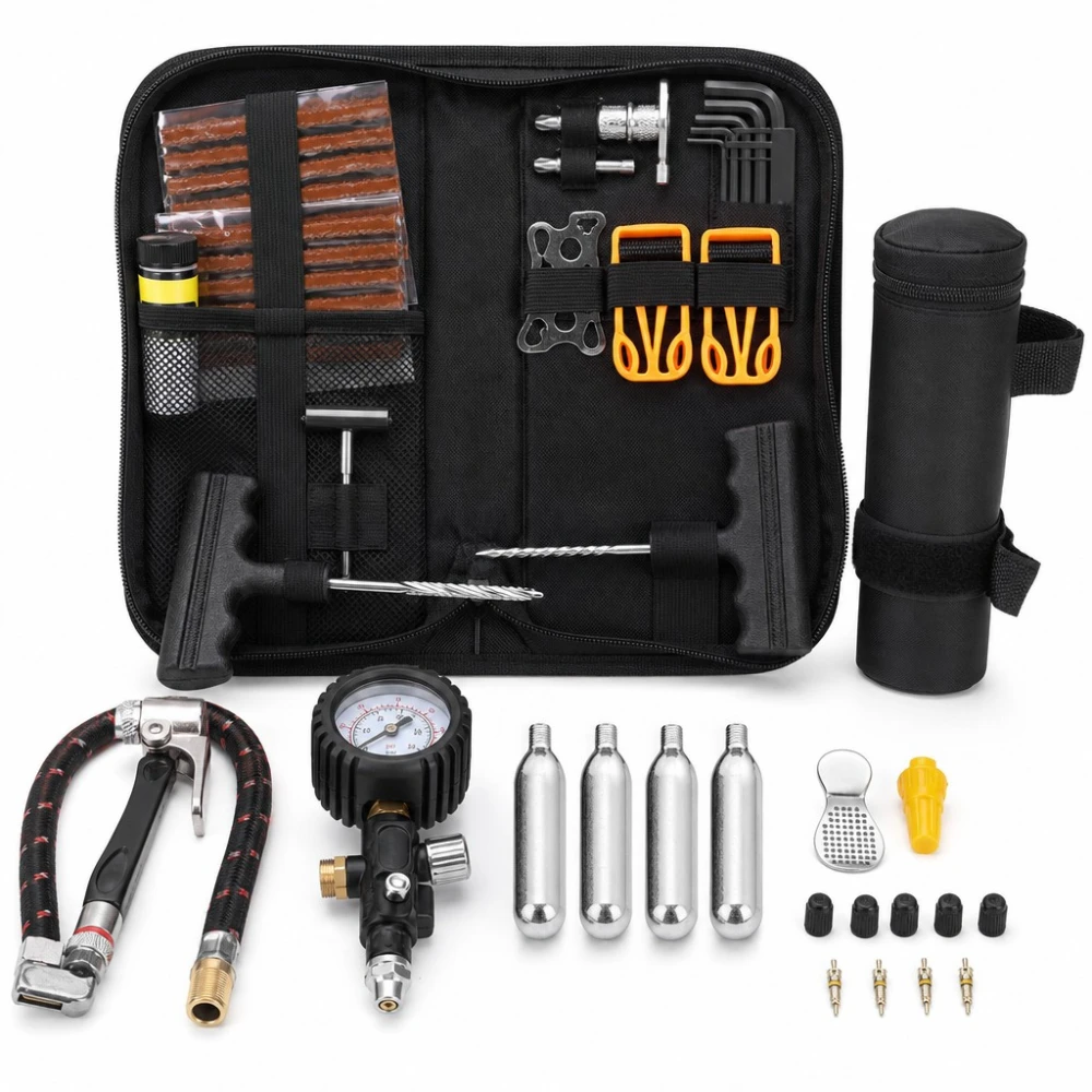 Kit Réparation Crevaisons Pneus Moto Vélo 81 Pièces Mèches Poinçon Tubeless
