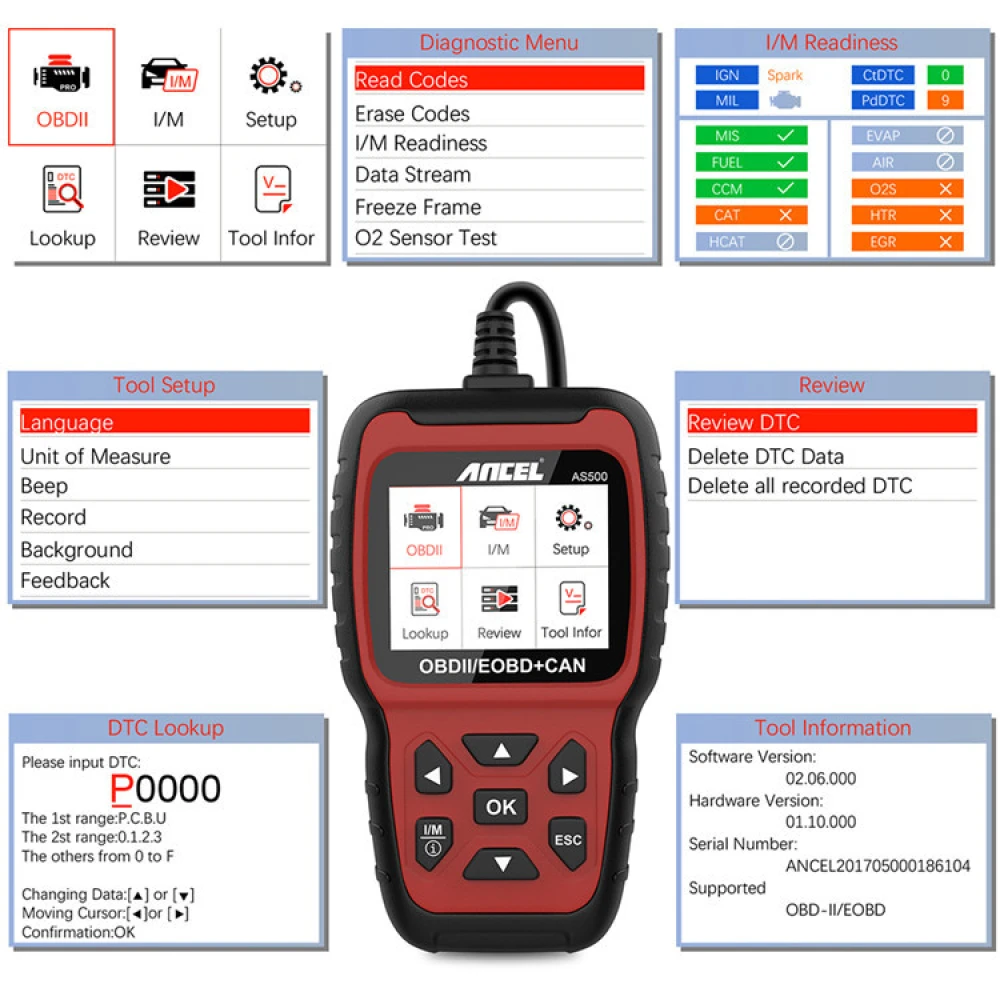 Valise diagnostic Ancel AS500 OBD2 Scanner pour véhicules