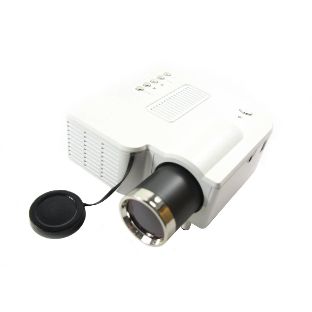 Mini proyector portátil 1080p UC28+ mostrando puertos USB y HDMI