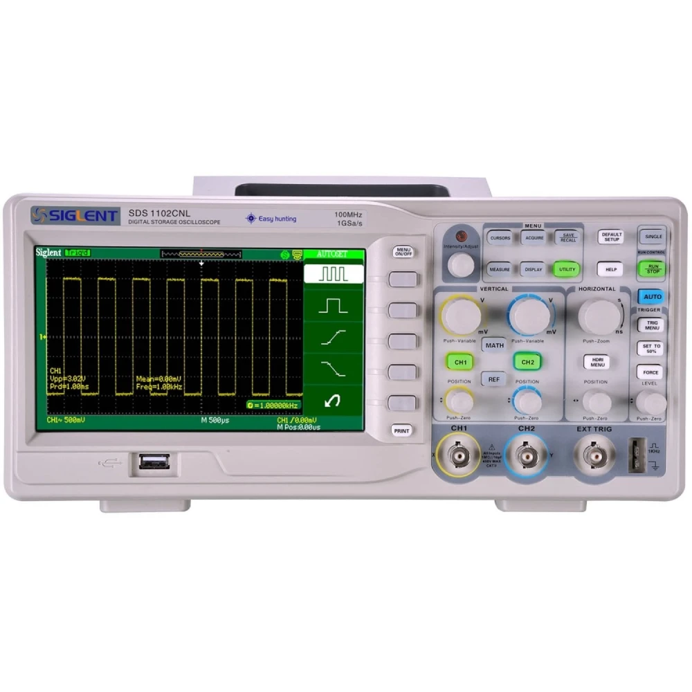 Oscilloscope numérique Siglent SDS1102CNL 100MHz avec écran couleur 7