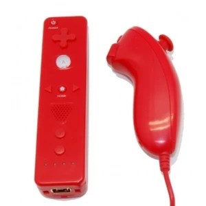 Pack manette Wii Remote avec Wiimotion Plus et Nunchuck rouge compatible Wii