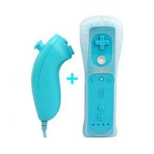 Pack manette Wii Remote avec Wiimotionplus intégré + Nunchuck compatible Wii bleu