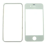 Écran en verre iPhone 4 blanc avec cadre adhésif pour réparation