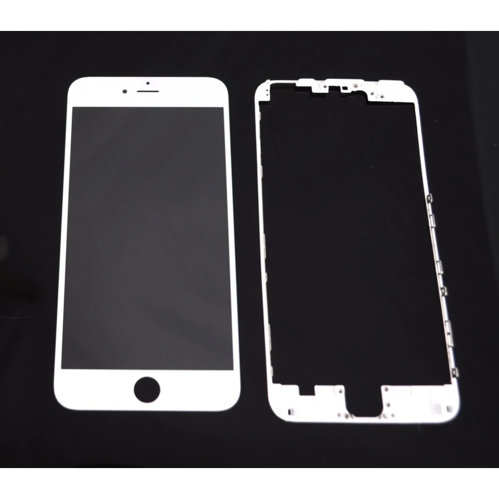 Écran en verre iPhone 6 Plus blanc avec cadre adhésif pour réparation