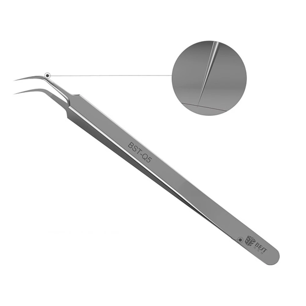 Pinzas Best Q5 en uso para manipulación de componentes electrónicos pequeños