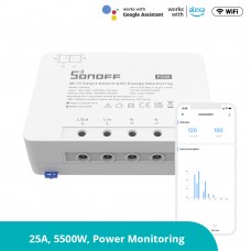 SONOFF Pow R3 - Interrupteur intelligent WiFi haute puissance (avec surveillance de l'énergie), protection contre les surcharges, compteur de lumière privé，Compatible avec Alexa et Google Home jusqu'à 25A 5500W.