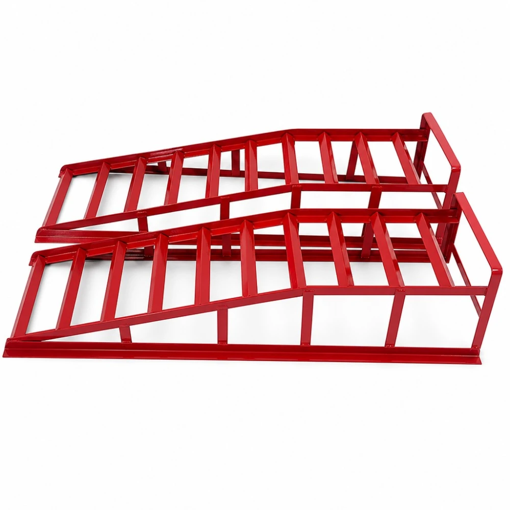 Rampes en Acier pour Voiture 2 Tonnes (4 400 lbs) — Set de 2 Rampes de Service Portables pour Vidange et Entretien, Rouges TSX TOOL
