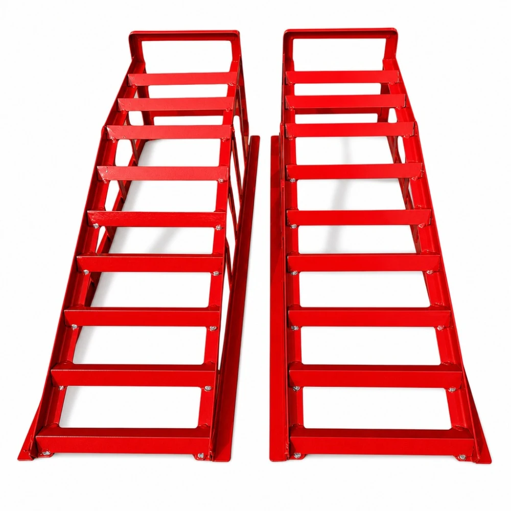 Rampes en Acier pour Voiture 2 Tonnes (4 400 lbs) — Set de 2 Rampes de Service Portables pour Vidange et Entretien, Rouges TSX TOOL