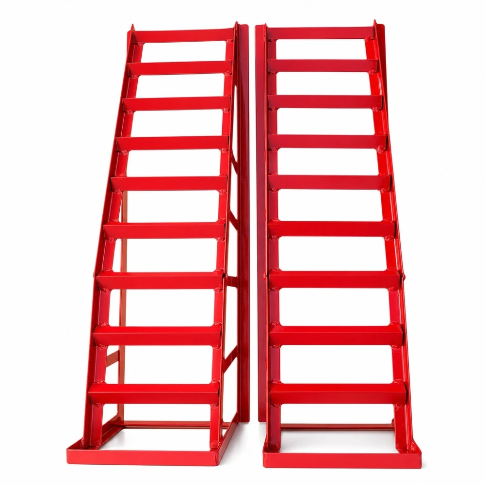 Rampes en Acier pour Voiture 2 Tonnes (4 400 lbs) — Set de 2 Rampes de Service Portables pour Vidange et Entretien, Rouges TSX TOOL