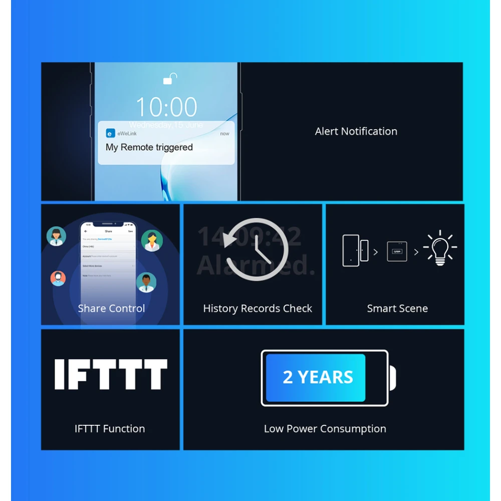 Capteur porte-fenêtre sans fil SONOFF DW2 RF pour alarme de sécurité domestique