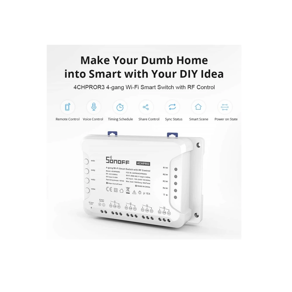 Sonoff 4CH Pro R3 interrupteur WiFi 4 canaux pour domotique compatible Alexa et Google Home