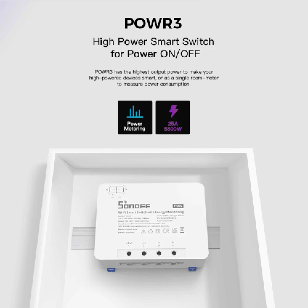 Detalle del SONOFF Pow R3 compatible con Alexa y Google Home