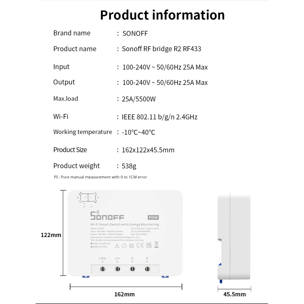 SONOFF Pow R3 - Interrupteur intelligent WiFi haute puissance avec suivi
