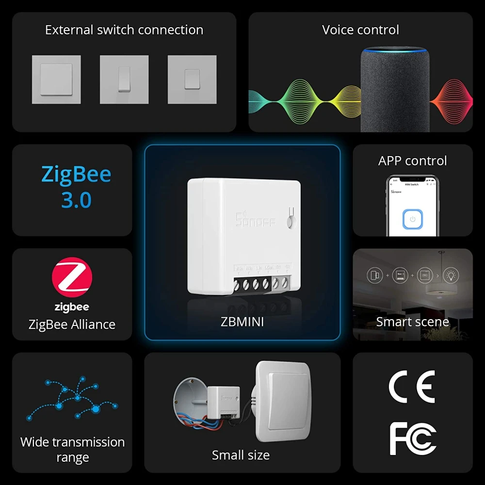 SONOFF ZBMINI Interrupteur intelligent ZigBee mini pour éclairage 2 voies
