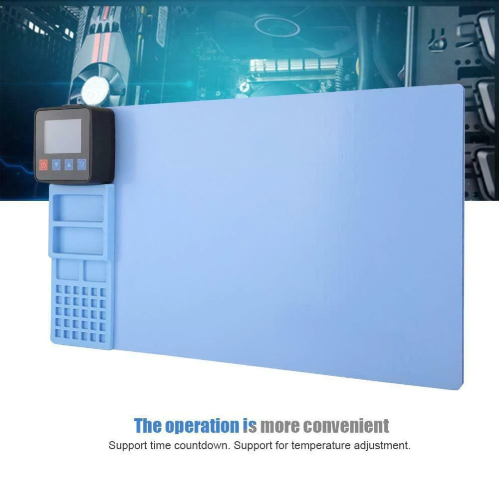 Pantalla de tablet siendo calentada sobre el tapete térmico CPB320