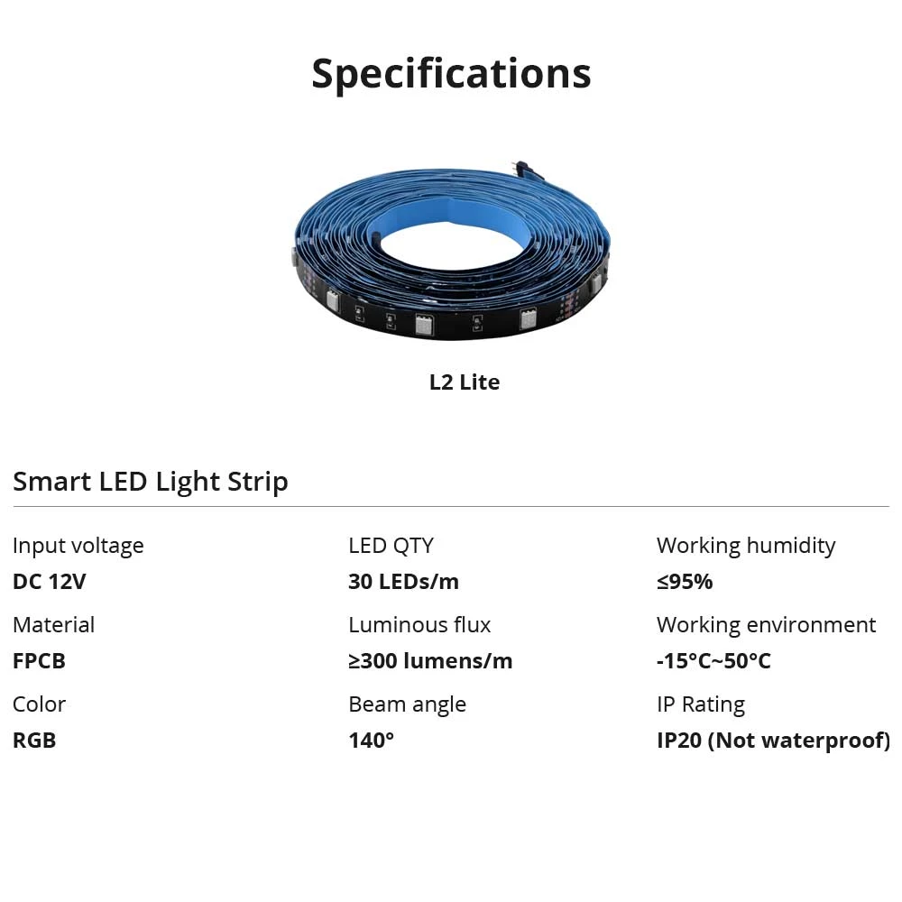 Ruban LED WiFi intelligent SONOFF L2 Lite 5 mètres avec télécommande et appli
