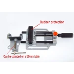 Detalle de mordazas acanaladas con protectores de goma en tornillo de banco SHEK