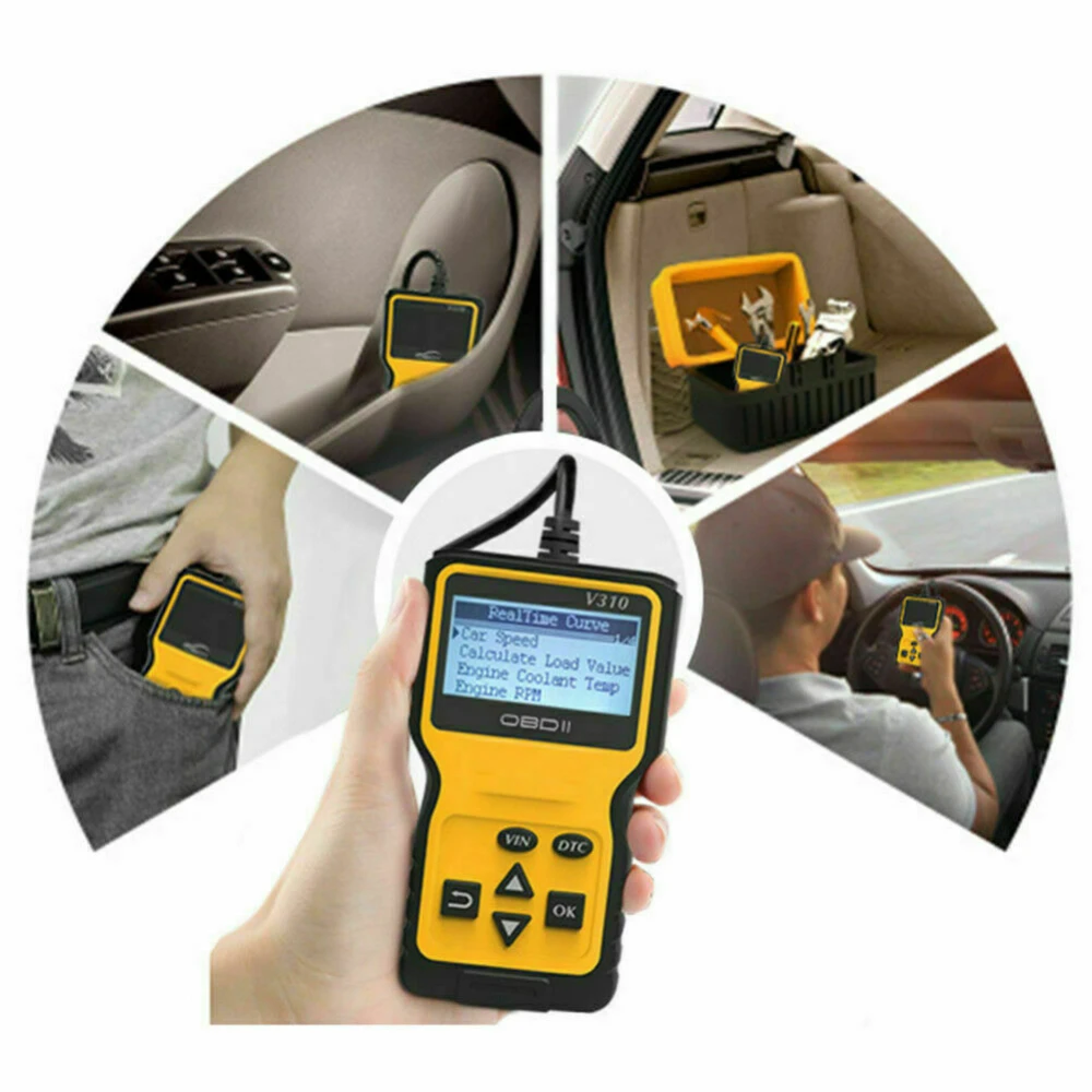 Detalle del cable y conector OBD2 del V310 lector de código